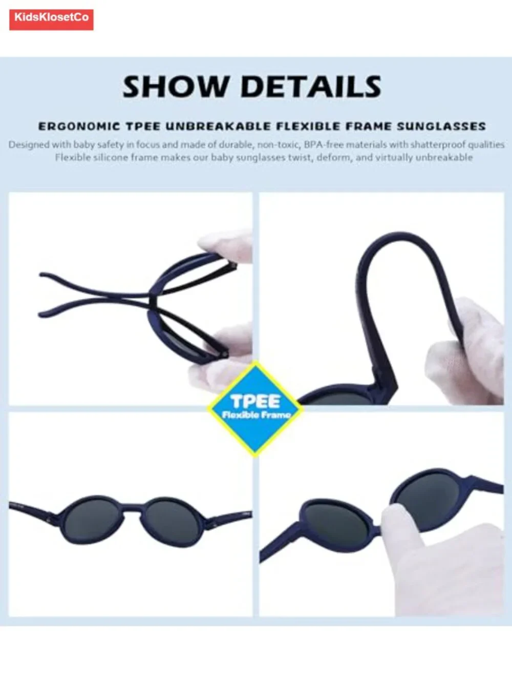 Polarized Baby Sunglasses with Silicone Strap - Bendable TPEE Flexible Infant